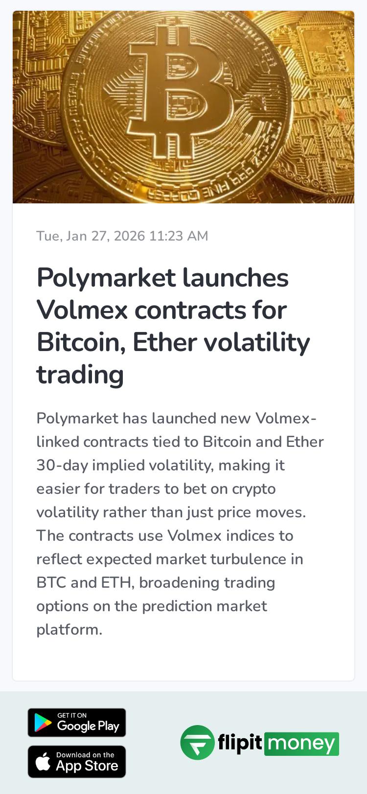 Polymarket launches Volmex contracts for Bitcoin, Ether volatility trading